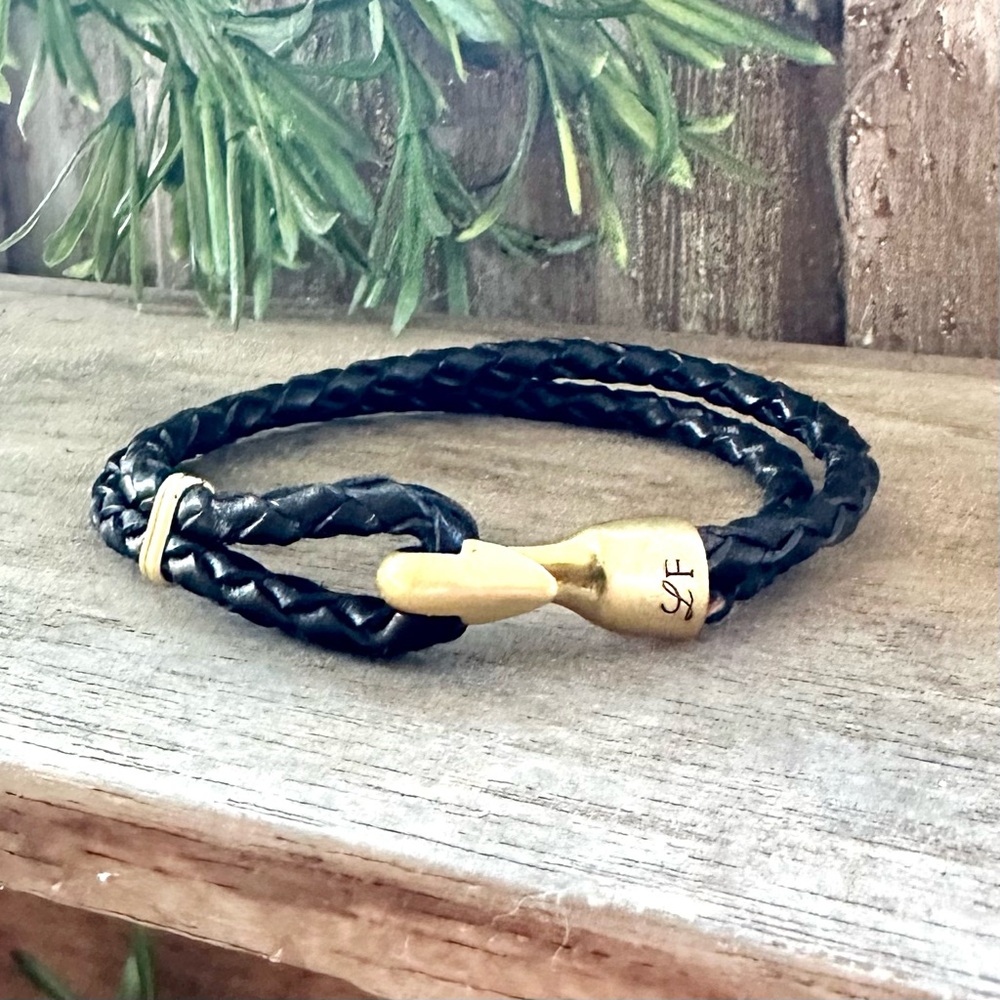 Lulu Frost Black Leather Harpoon Hook Bracelet Unisex - Picture 2 of 10